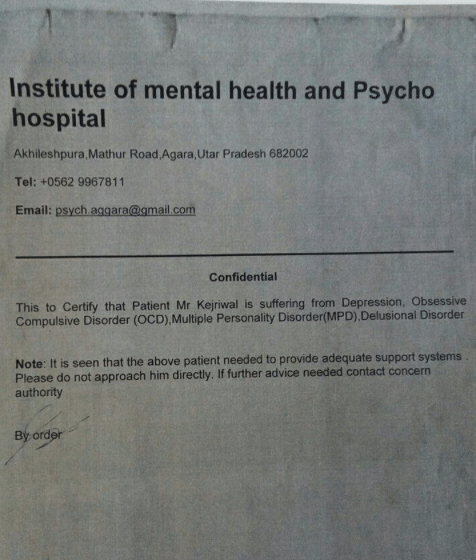 Website claims Kejriwal mental patient