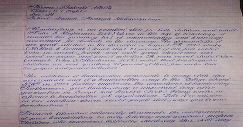 beautiful writing of nepali school student