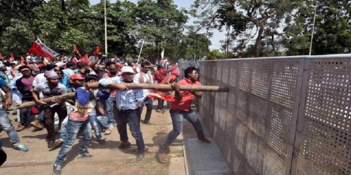 left protesters beaten police