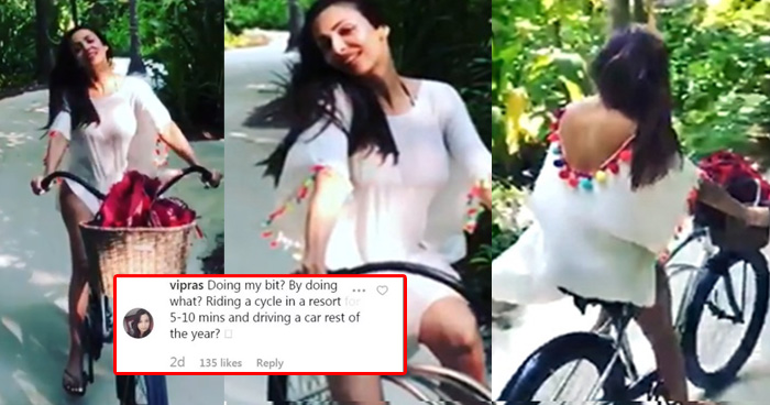 साइकिल चलाती हुई दिखीं मलाइका अरोड़ा, तो लोग बोलें 'मैडम, मुंबई में तो गाड़ी में घूमती हो'