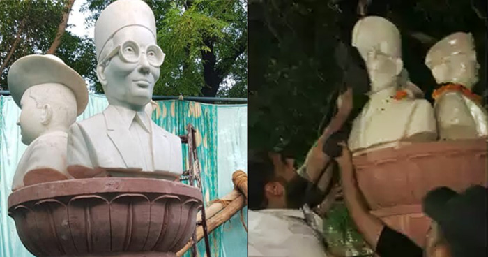 कांग्रेसी छात्र संगठन ने किया वीर सावरकर की प्रतिमा का अपमान, पहनाई जूतों की माला, पोती कालिख