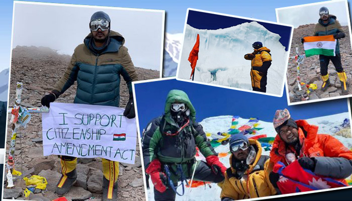 एवरेस्ट पर शाखा लगाने वाले RSS कार्यकर्ता ने 22,482 फीट ऊँचें पर्वत पर लहराया CAA समर्थन का झंडा