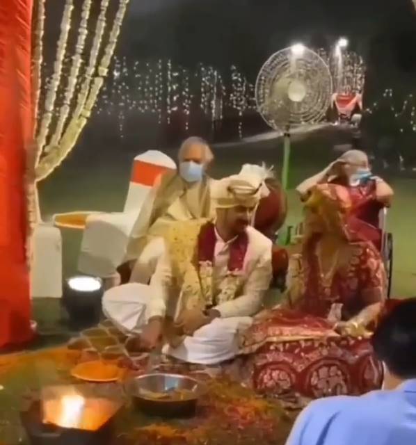 indian bride groom in mandap