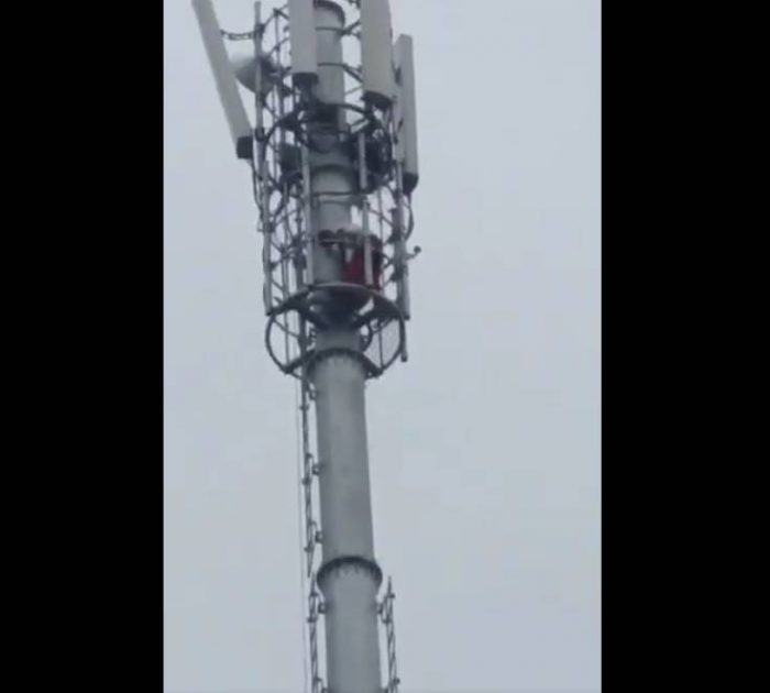 man on mobile tower