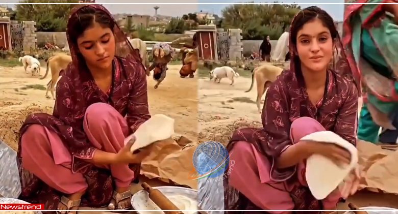 beautiful girl making roti