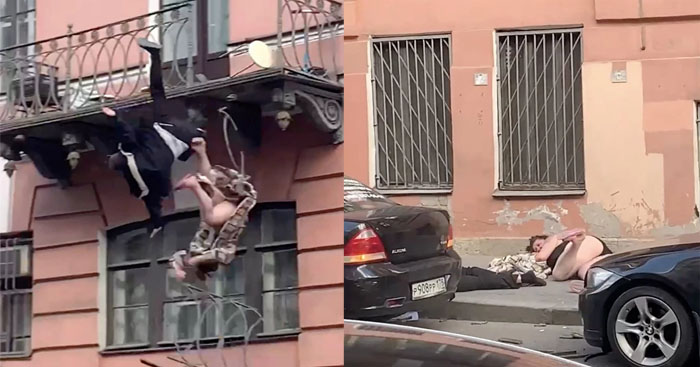 couple fall from balcony 