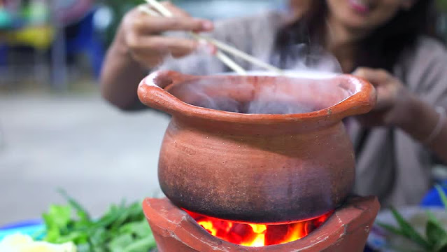 food in clay pot