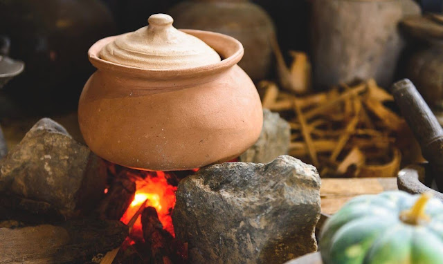 food in clay pot