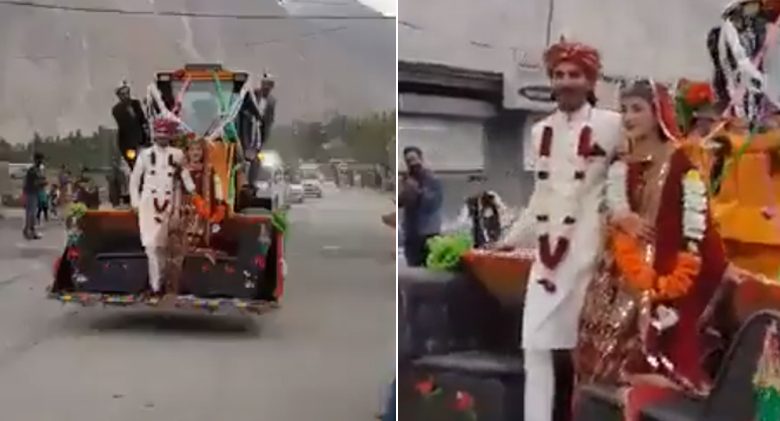 pakistan-groom bride barat on jcb