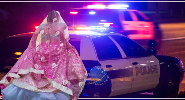 bride runs after police car