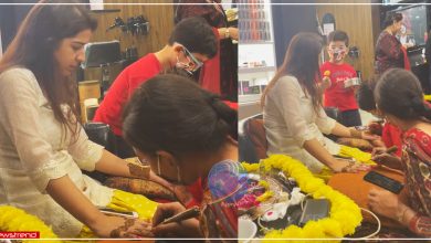 son-feeds-mother-food-as-she-had-mehendi-in-her-hand