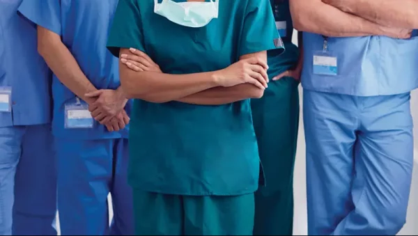 blue or green colour scrub in hospital