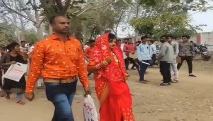 After marriage bride arrived to give exam