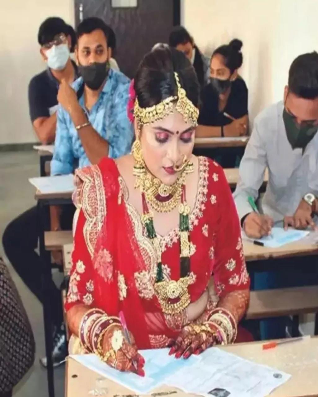 After marriage bride arrived to give exam